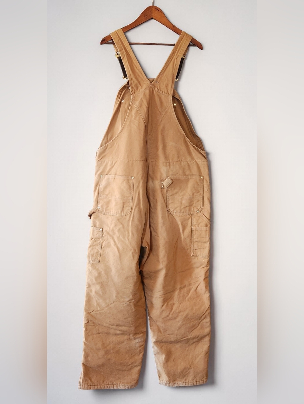 Y2K Carhartt R02 Brown Duck Canvas Bib Overall 44x32 Insulated Double Knee USA - Picture 2 of 15